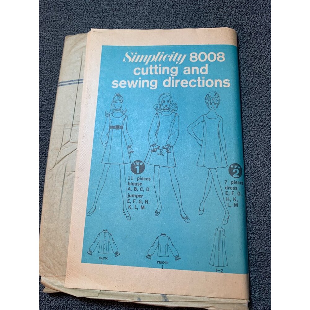 Simplicity 8008 Vintage Sewing Pattern 7/8 Blouse Jumper Dress 1960s Uncut Retro